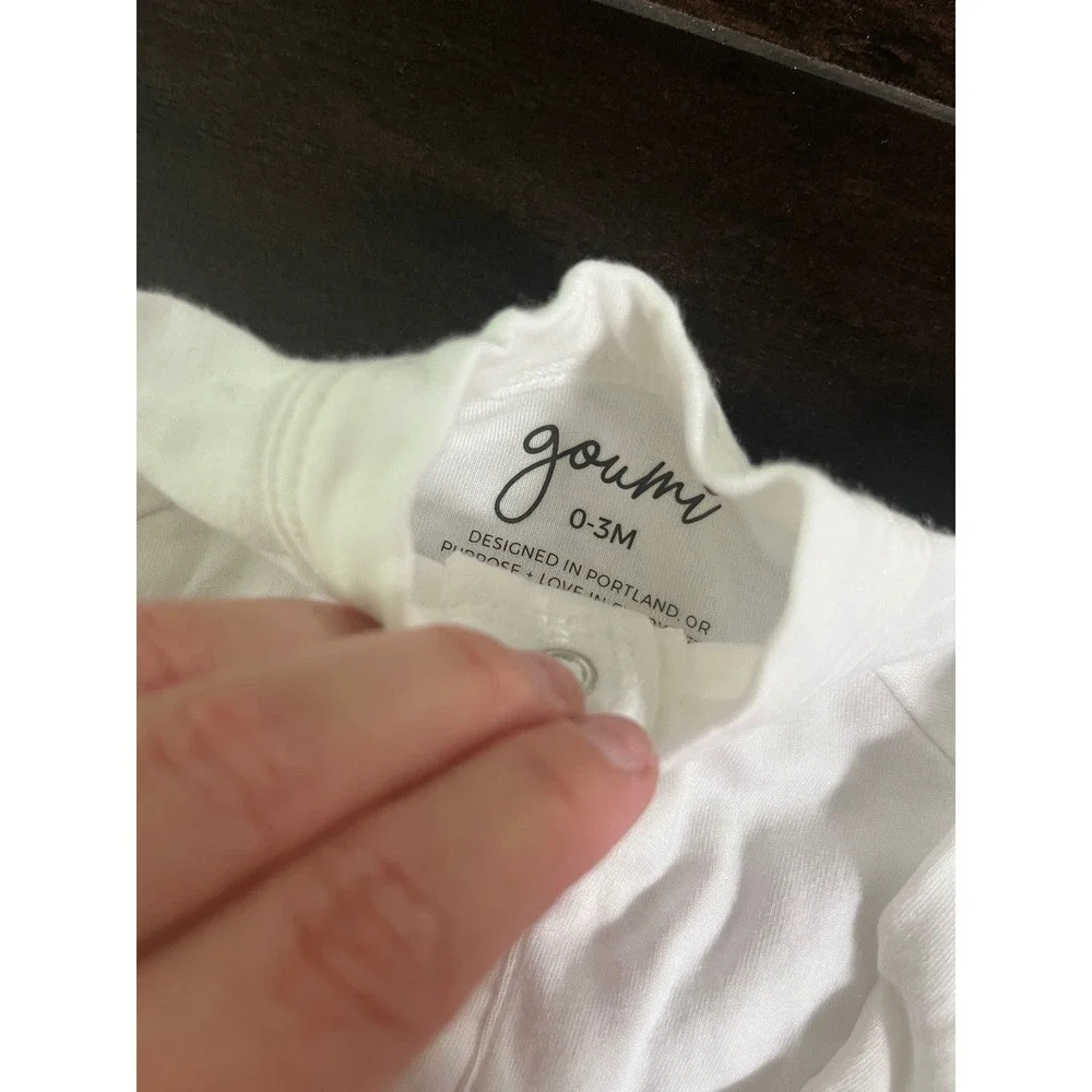 Goumi Kids White Organic Cotton Bamboo Sleep Gown Mitten Cuffs 0-3M Sleeper